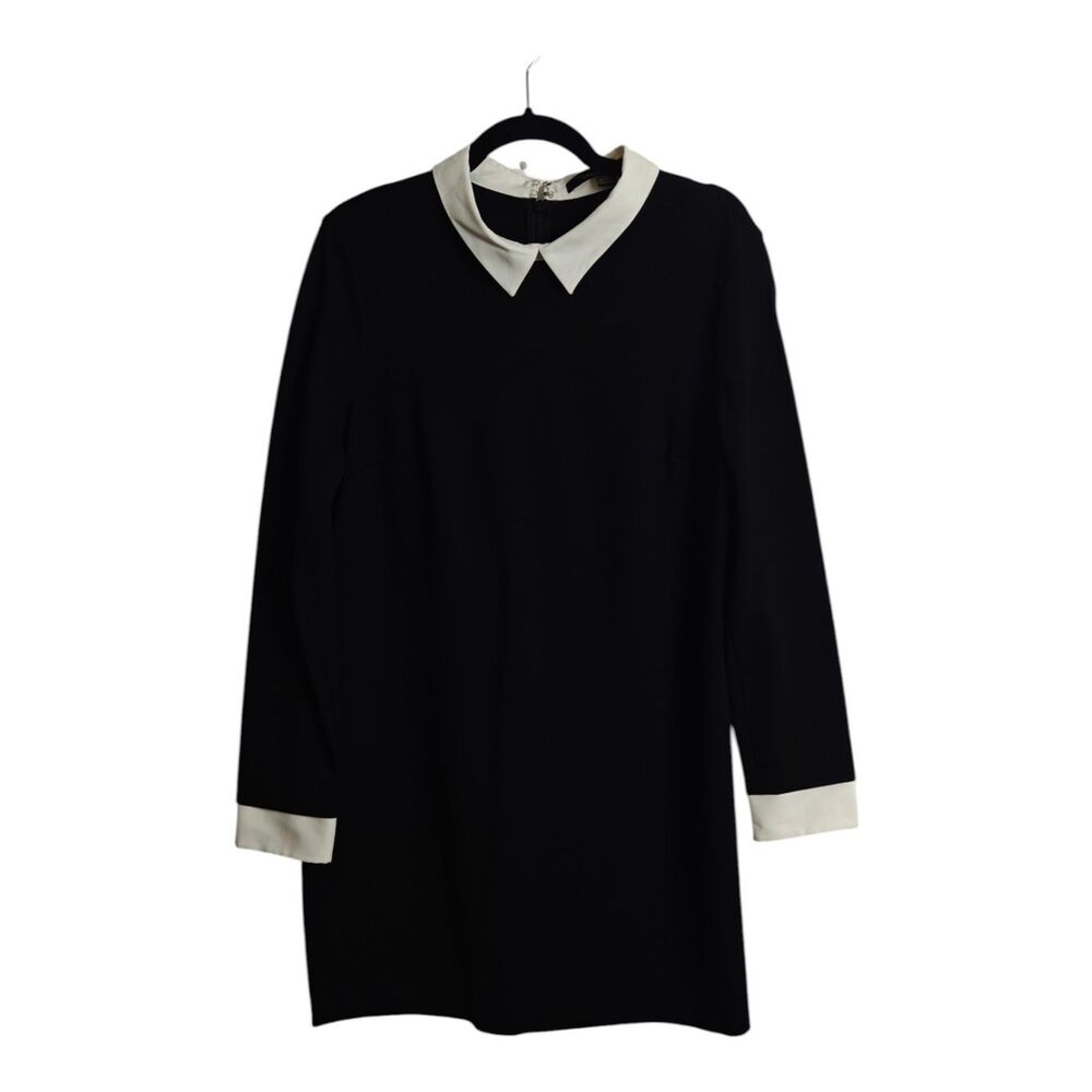 Cynthia Steffe Black Shift Dress with White Pointed Collar and Cuffs - Picture 3 of 8
